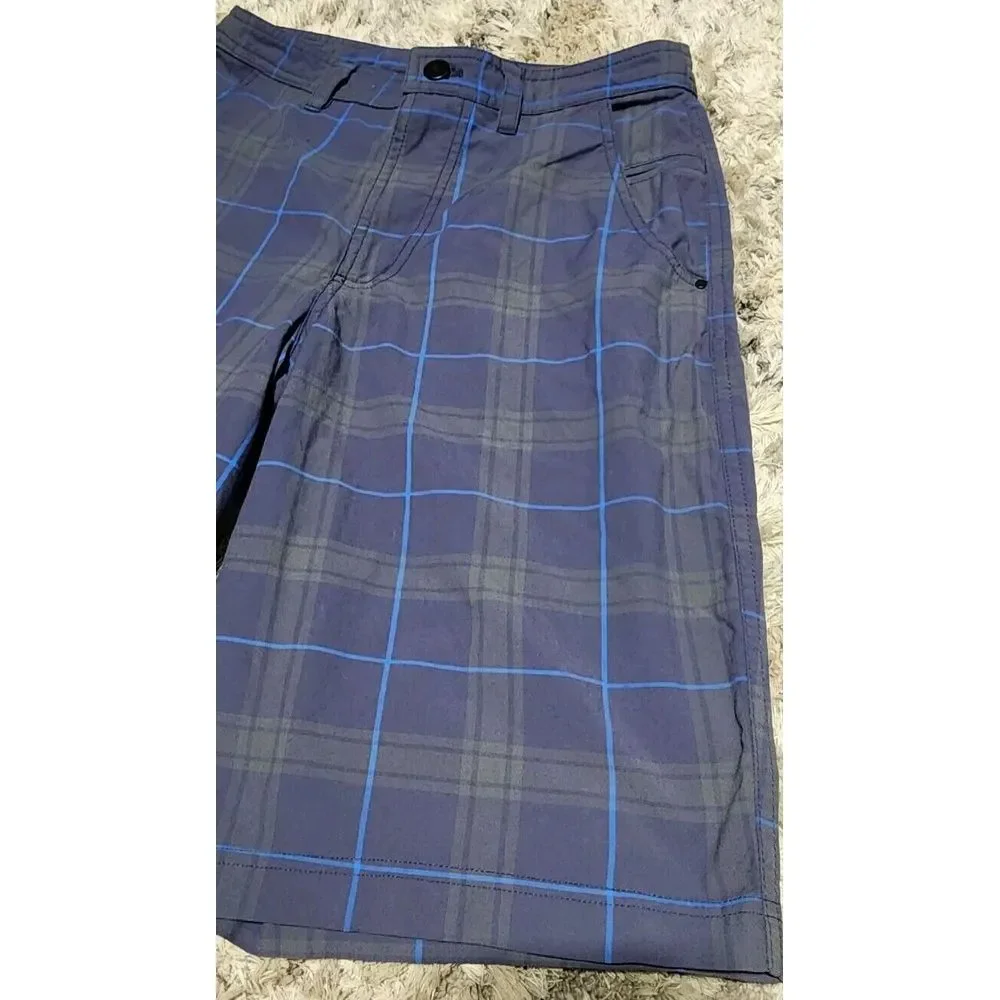 Lululemon Kahuna Shorts Mens 30 Check Plaid Flat Front Golf Bermuda Chino‎ Blue